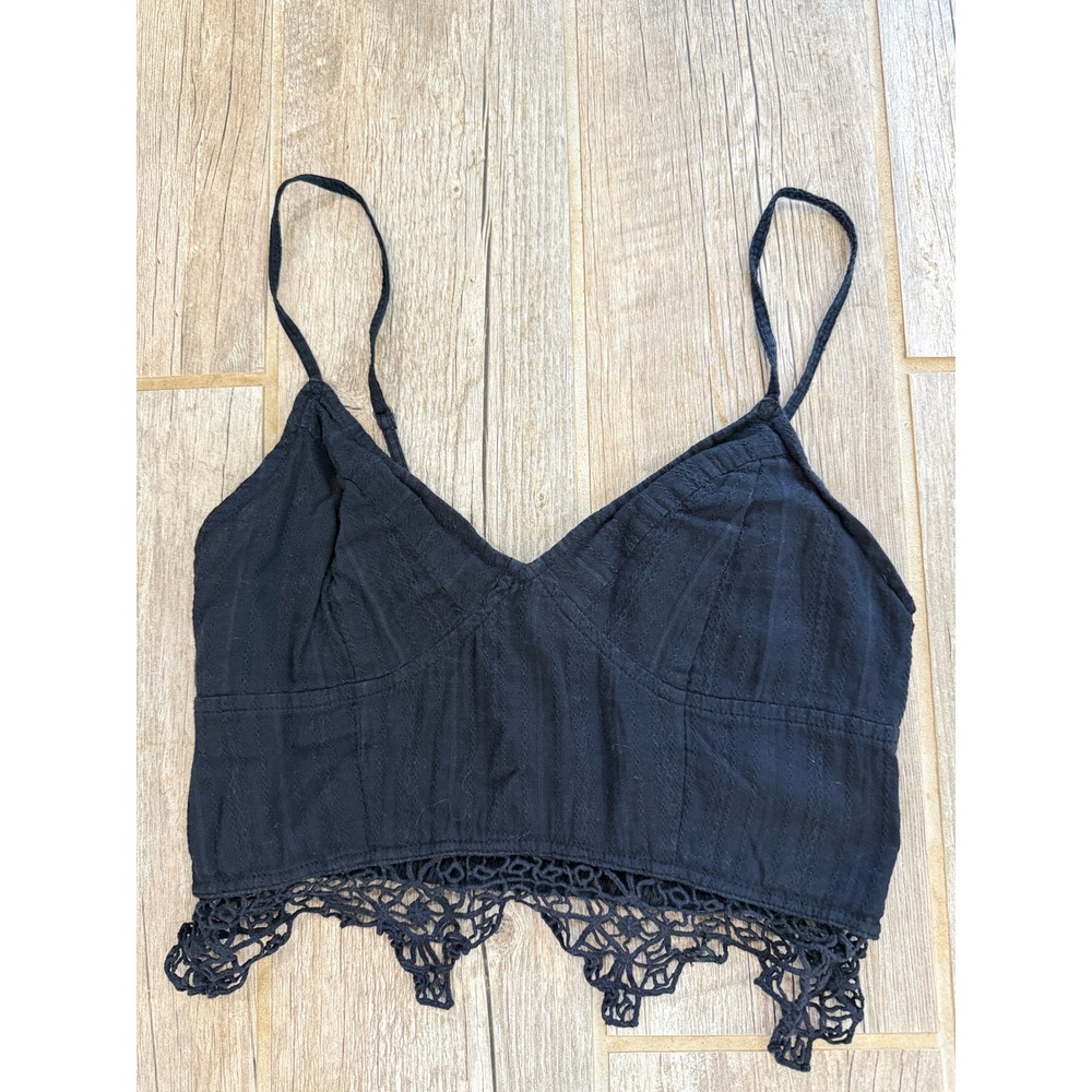 Free People FP One Crop Top Women S Black Excellent Crochet Lace Smocked Boho